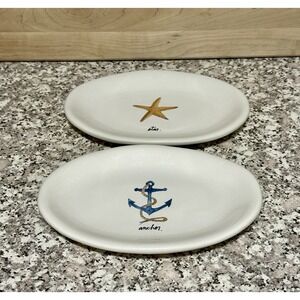Rae Dunn Oval Appetizer Plates Star Fish Anchor Nautical Ocean Beach Set of 2